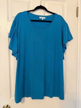 mySTYLE Plus Size 3X Turquoise Flutter Sleeve Top